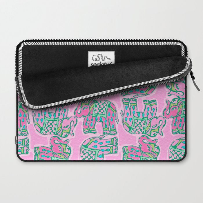 Elephant Block Print in Pink and Green Laptop Sleeve Gallery Image 2