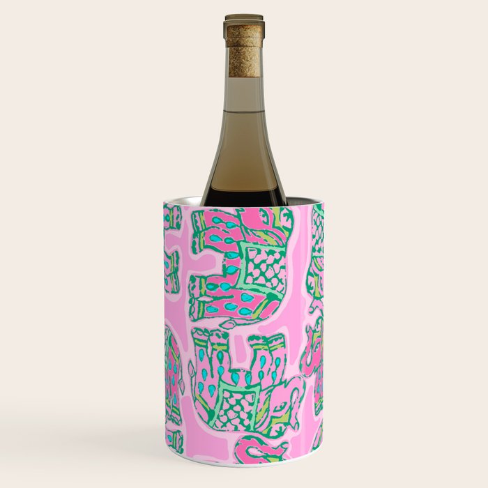 Elephant Block Print in Pink and Green Wine Chiller Gallery Image 2