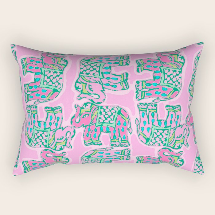 Elephant Block Print in Pink and Green Rectangular Pillow Gallery Image 2