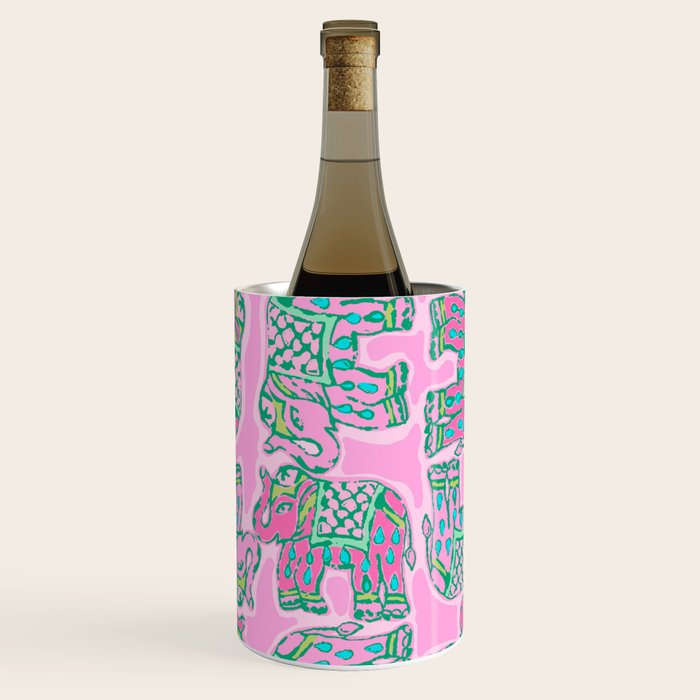 Elephant Block Print in Pink and Green Wine Chiller Gallery Image 1