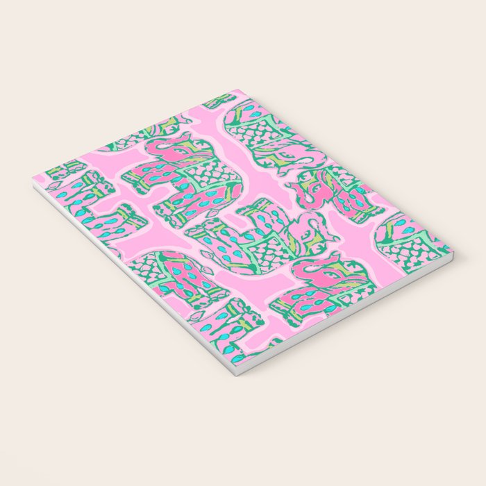 Elephant Block Print in Pink and Green Notebook Gallery Image 3