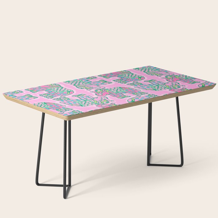 Elephant Block Print in Pink and Green Coffee Table Gallery Image 1