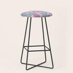 Elephant Block Print in Pink and Green Stool Gallery Image 1