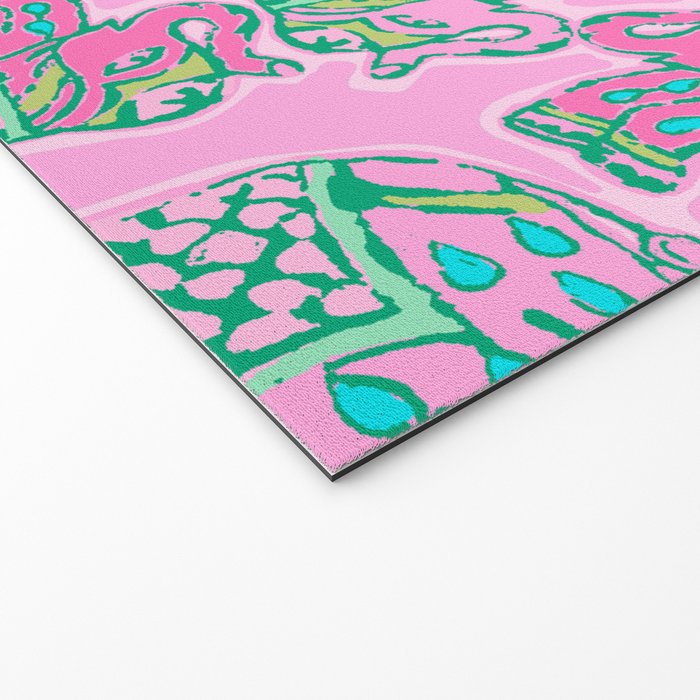 Elephant Block Print in Pink and Green Welcome Mat Gallery Image 2