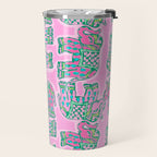 Elephant Block Print in Pink and Green Travel Mug Gallery Image 2