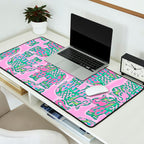 Elephant Block Print in Pink and Green Desk Mat Gallery Image 2