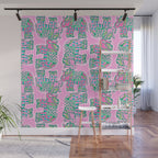 Elephant Block Print in Pink and Green Wall Mural Gallery Image 1