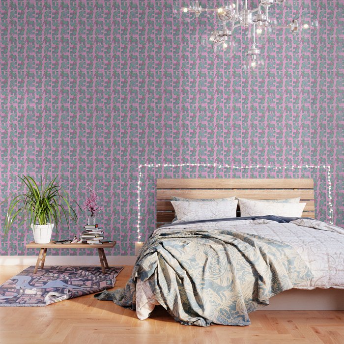 Elephant Block Print in Pink and Green Wallpaper Gallery Image 3