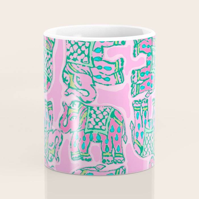 Elephant Block Print in Pink and Green Coffee Mug Gallery Image 4