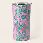 Elephant Block Print in Pink and Green Travel Mug Gallery Image 1