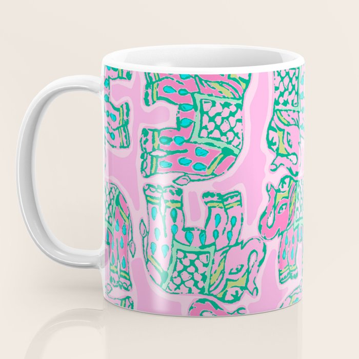 Elephant Block Print in Pink and Green Coffee Mug Gallery Image 3