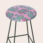 Elephant Block Print in Pink and Green Stool Gallery Image 2