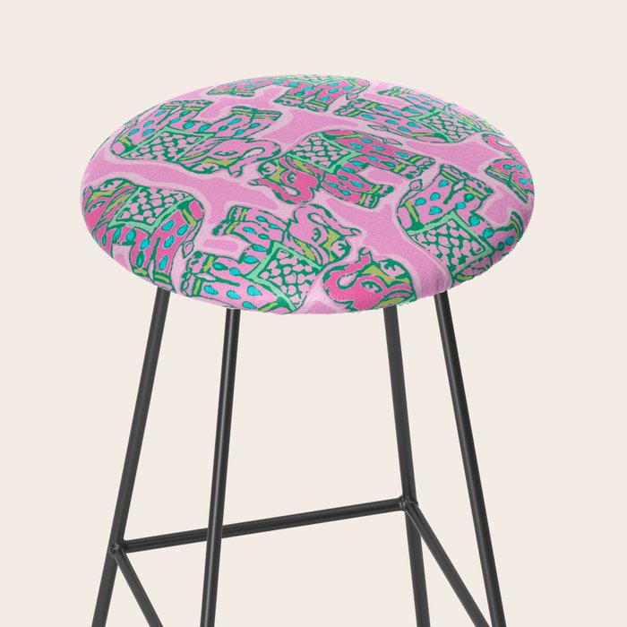 Elephant Block Print in Pink and Green Stool Gallery Image 2
