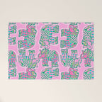 Elephant Block Print in Pink and Green Welcome Mat Gallery Image 1
