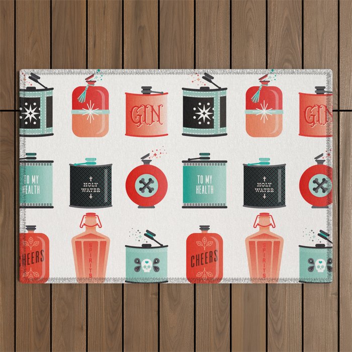 Flask Collection - Red & Turquoise Palette Outdoor Rug Gallery Image 1