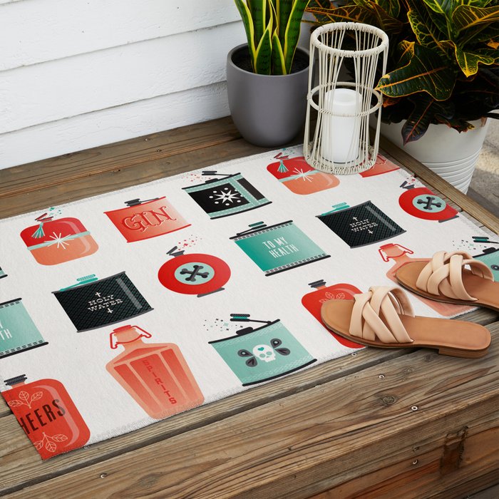 Flask Collection - Red & Turquoise Palette Outdoor Rug Gallery Image 2