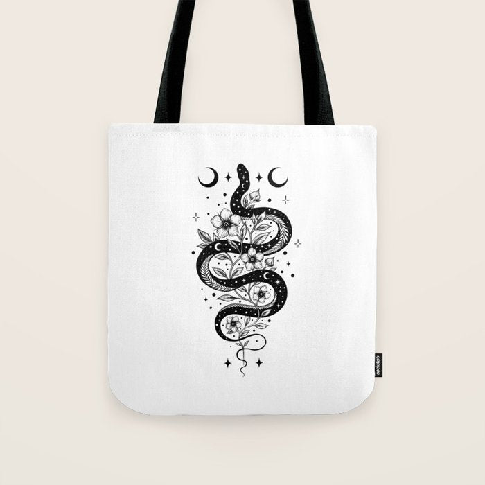 Serpent Spell -Black and White Tote Bag Gallery Image 1