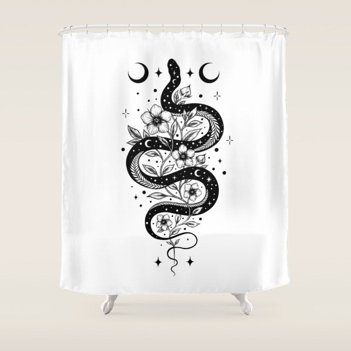Serpent Spell -Black and White Shower Curtain Gallery Image 1