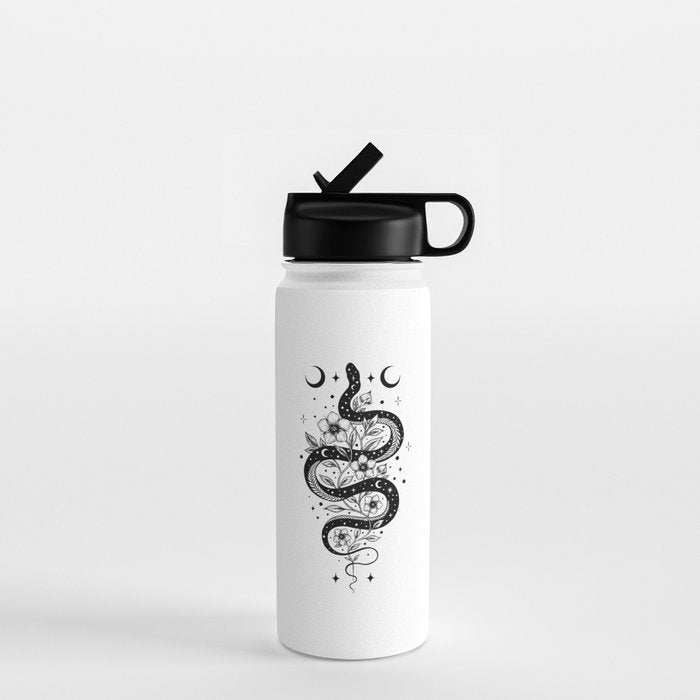 Serpent Spell -Black and White Water Bottle Gallery Image 1