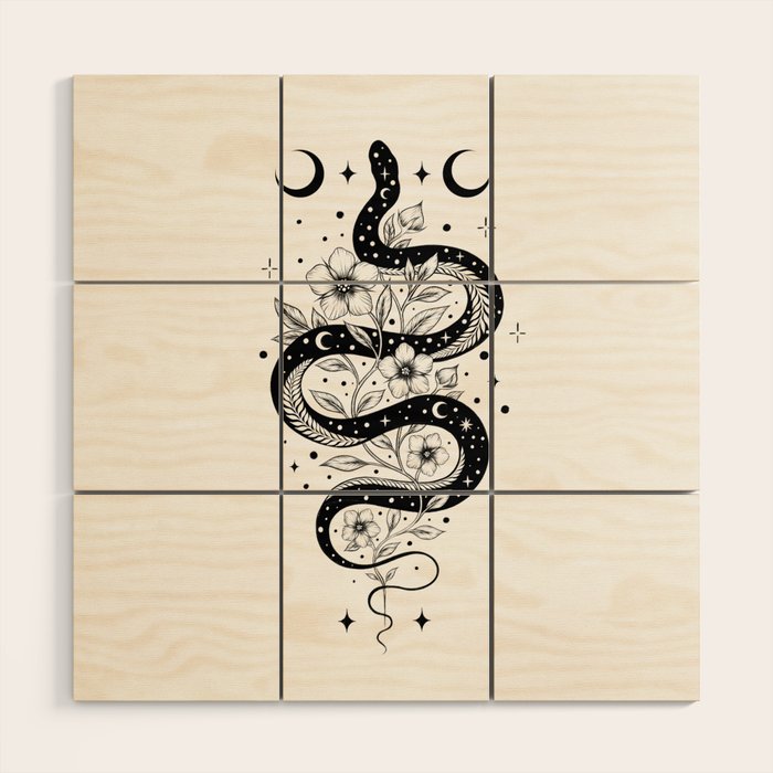 Serpent Spell -Black and White Wood Wall Art Gallery Image 1