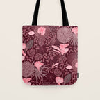 Forest Full of Wild Mushrooms in Burgundy & Peach Tote Bag Gallery Image 1