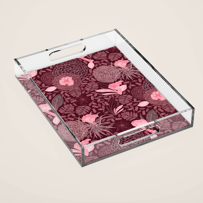 Forest Full of Wild Mushrooms in Burgundy & Peach Acrylic Tray Gallery Image 1