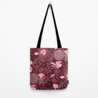 Forest Full of Wild Mushrooms in Burgundy & Peach Tote Bag Gallery Image 2