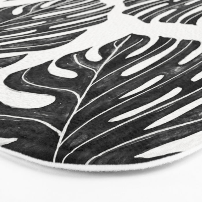 Watercolor Palm Leaves Black and White Bath Mat Gallery Image 3