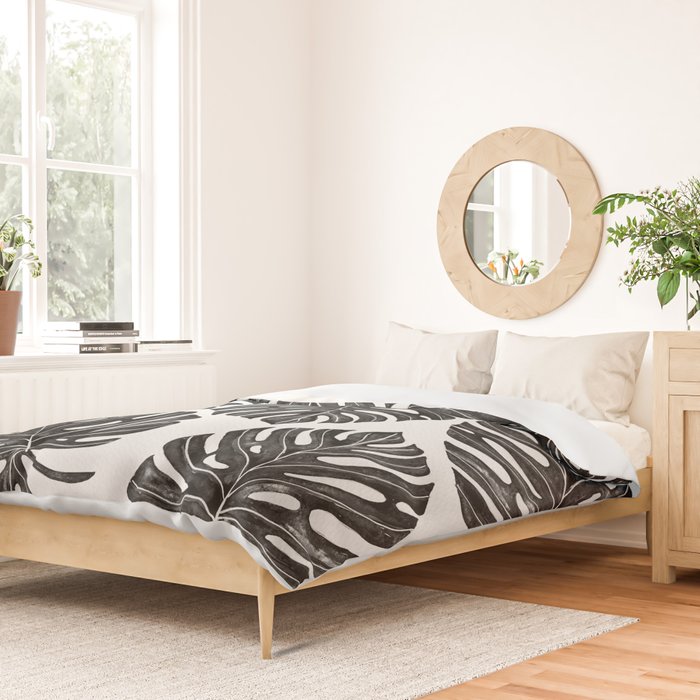 Watercolor Palm Leaves Black and White Duvet Cover Gallery Image 2