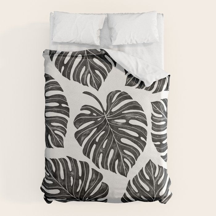 Watercolor Palm Leaves Black and White Duvet Cover Gallery Image 1