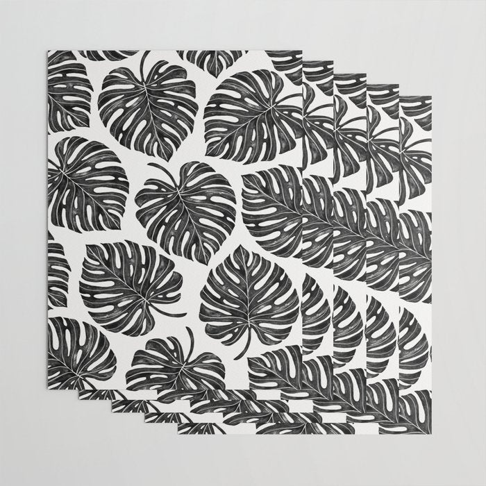 Watercolor Palm Leaves Black and White Wrapping Paper Gallery Image 3
