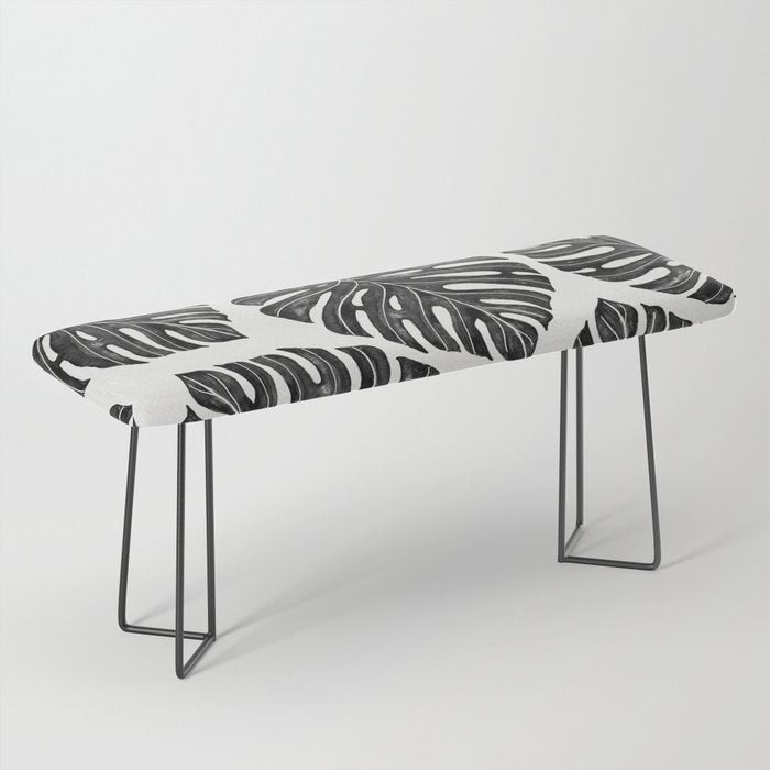 Watercolor Palm Leaves Black and White Bench Gallery Image 1