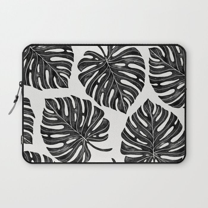 Watercolor Palm Leaves Black and White Laptop Sleeve Gallery Image 1