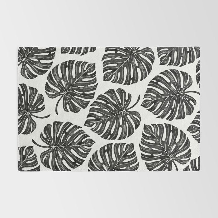 Watercolor Palm Leaves Black and White Rug Gallery Image 2