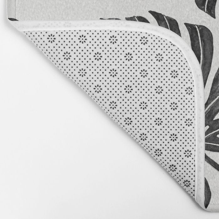 Watercolor Palm Leaves Black and White Bath Mat Gallery Image 2