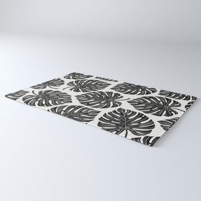 Watercolor Palm Leaves Black and White Rug Gallery Image 3