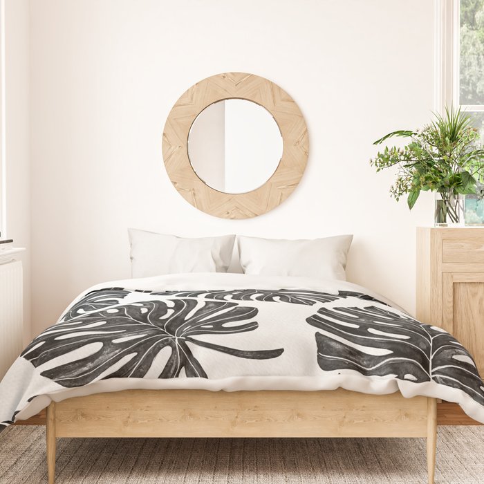 Watercolor Palm Leaves Black and White Duvet Cover Gallery Image 3
