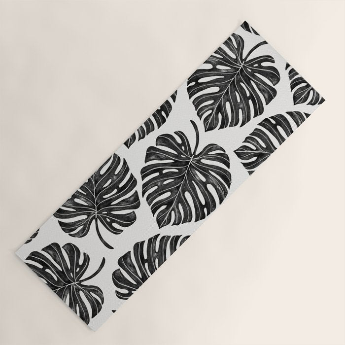 Watercolor Palm Leaves Black and White Yoga Mat Gallery Image 1