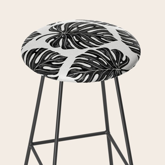 Watercolor Palm Leaves Black and White Stool Gallery Image 2