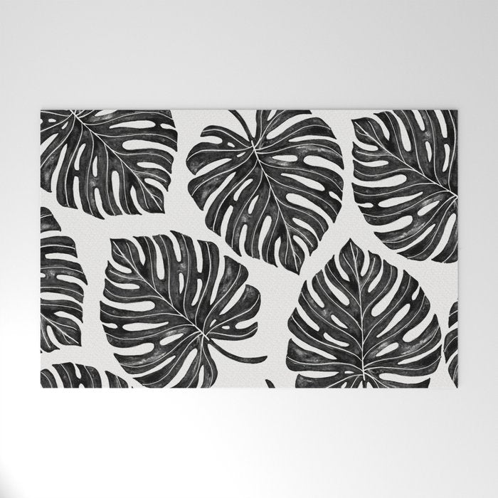 Watercolor Palm Leaves Black and White Welcome Mat Gallery Image 1