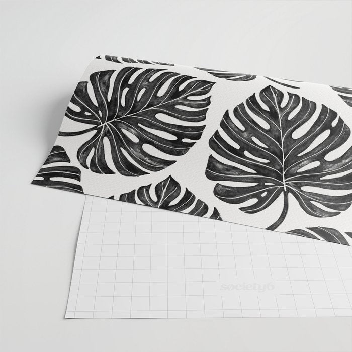 Watercolor Palm Leaves Black and White Wrapping Paper Gallery Image 2