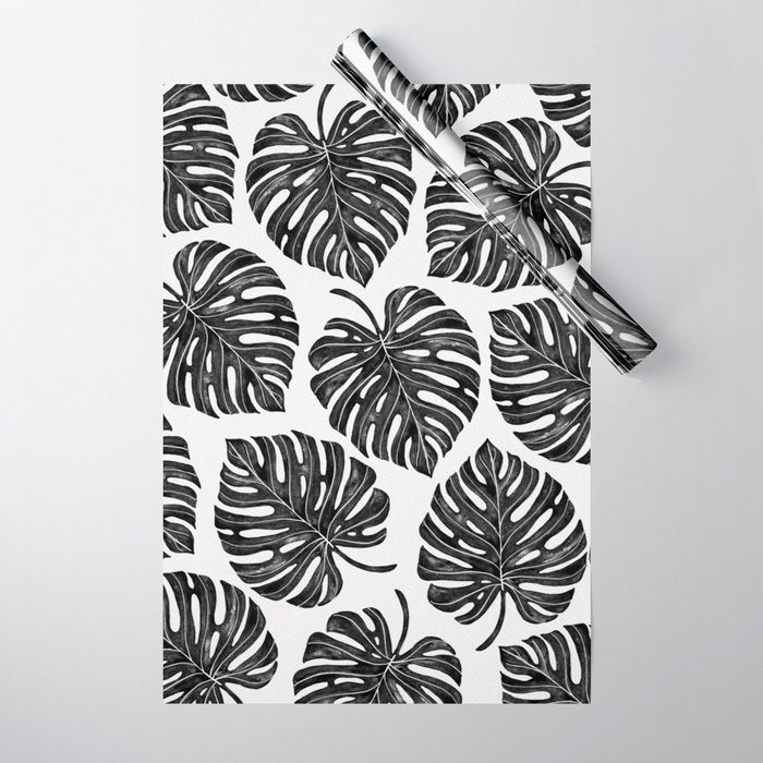 Watercolor Palm Leaves Black and White Wrapping Paper Gallery Image 1