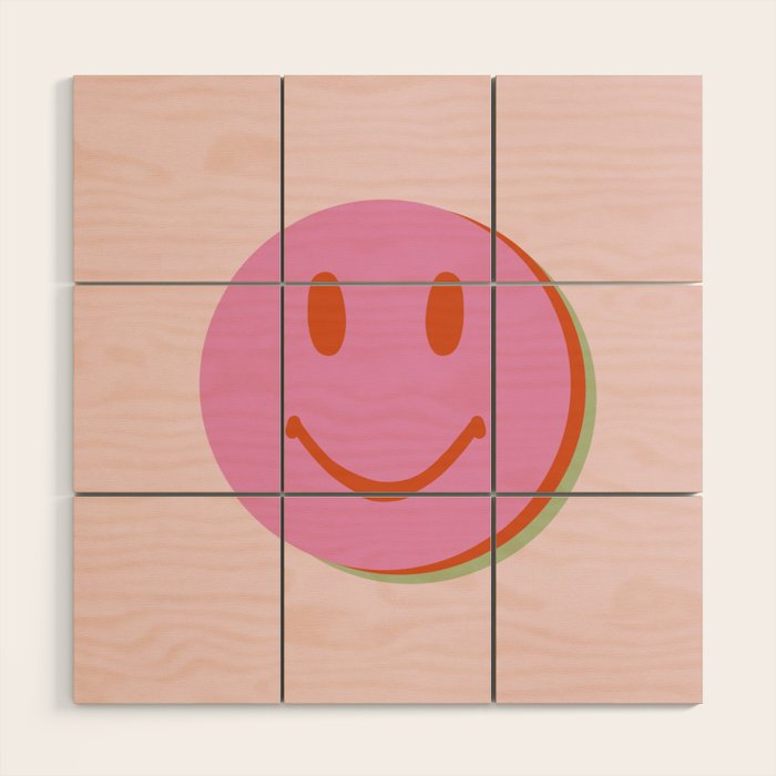 70s retro pink smiles pattern  Wood Wall Art Gallery Image 1