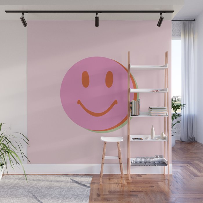 70s retro pink smiles pattern  Wall Mural Gallery Image 1