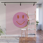 70s retro pink smiles pattern  Wall Mural Gallery Image 1