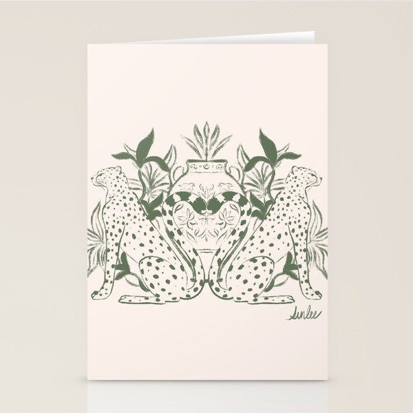 Cheetah Symmetry lines (olive) Stationery Card Gallery Image 1