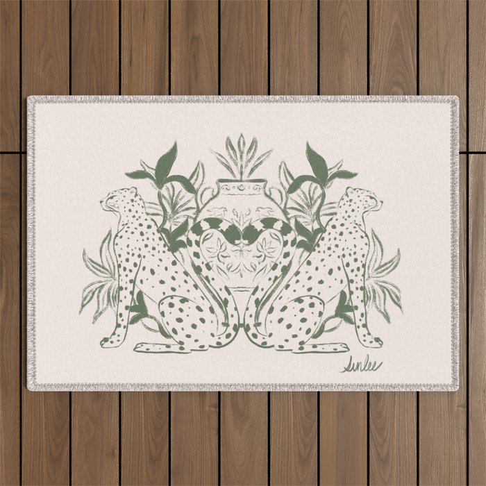 Cheetah Symmetry lines (olive) Outdoor Rug Gallery Image 1
