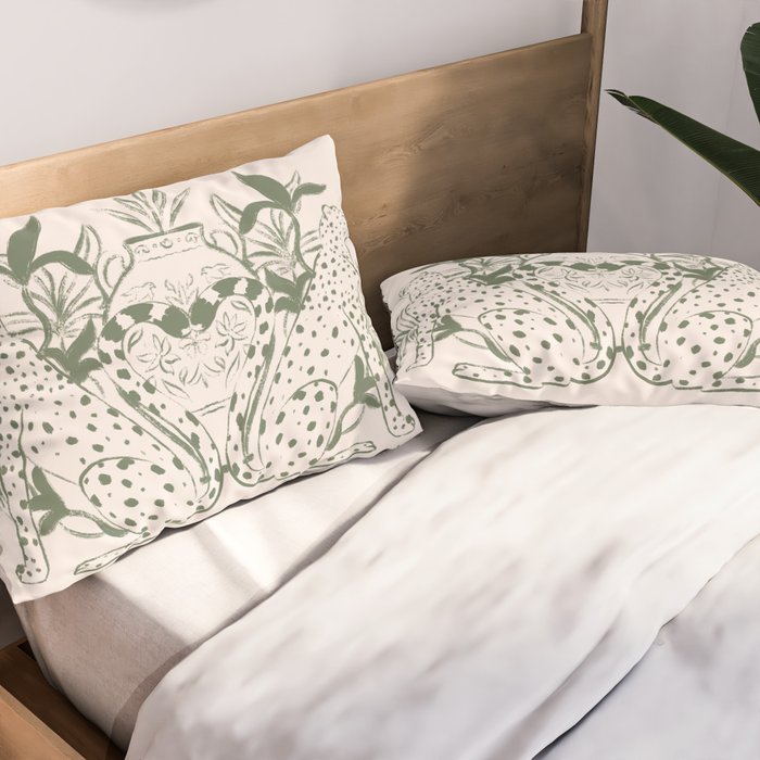 Cheetah Symmetry lines (olive) Pillow Sham Gallery Image 2
