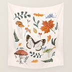 Whimsical Autumn Butterfly with Mushrooms and Leaves Wall Tapestry Gallery Image 4
