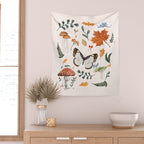Whimsical Autumn Butterfly with Mushrooms and Leaves Wall Tapestry Gallery Image 2